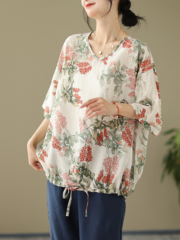 Short Linen Drawstring - T-shirt d'été ample en coton et